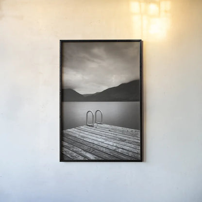 Lake Crescent I by Alan Majchrowicz. shown as a paper print in a black flame. Available as a archival giclee rolled canvas, fine art paper, or poster print. SKU 60139h.
