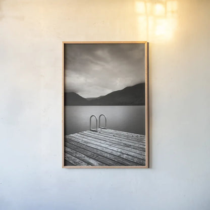 Lake Crescent I by Alan Majchrowicz. shown as a paper print in a natural frame. Available as a archival giclee rolled canvas, fine art paper, or poster print. SKU 60139h.