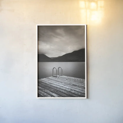 Lake Crescent I by Alan Majchrowicz. shown as a paper print in a white frame. Available as a archival giclee rolled canvas, fine art paper, or poster print. SKU 60139h.