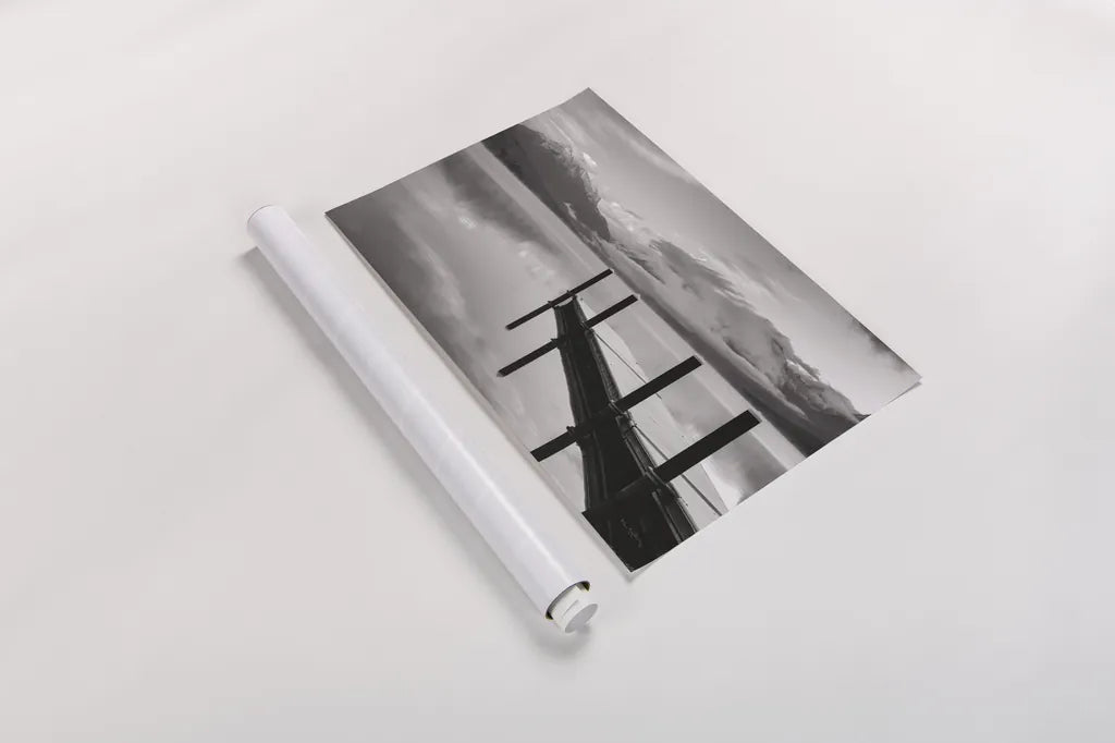 Lake McDonald Dock BW by Alan Majchrowicz. shown as a rolled paper print. Available as archival giclee rolled canvas, fine art paper, or poster print. SKU 50227i.