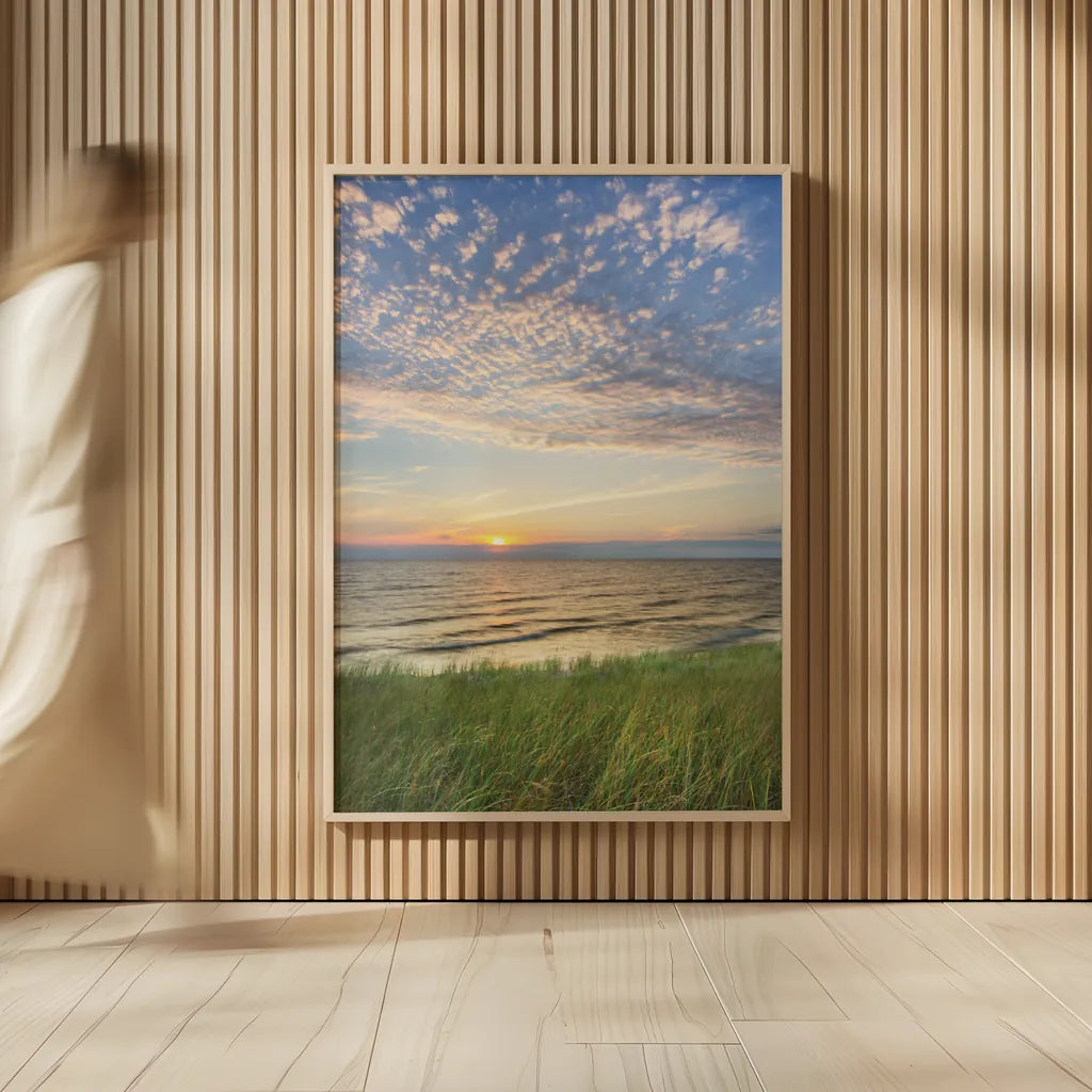Lake Michigan Sunset I by Alan Majchrowicz. shown as over sized large wall art. Available as an archival giclee rolled canvas, fine art paper, or poster print. SKU 50381h.