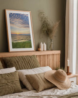 Lake Michigan Sunset I by Alan Majchrowicz. shown as a paper print in a natural frame. Available as a archival giclee rolled canvas, fine art paper, or poster print. SKU 50381h.