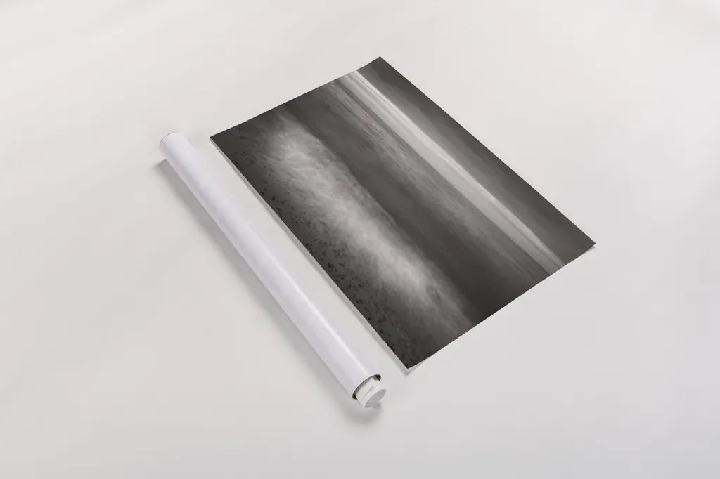 Lake Superior Beach II BW by Alan Majchrowicz. shown as a rolled paper print. Available as archival giclee rolled canvas, fine art paper, or poster print. SKU 50400i.