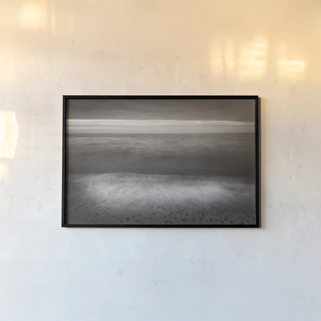 Lake Superior Beach II BW by Alan Majchrowicz. shown as a paper print in a black flame. Available as a archival giclee rolled canvas, fine art paper, or poster print. SKU 50400i.