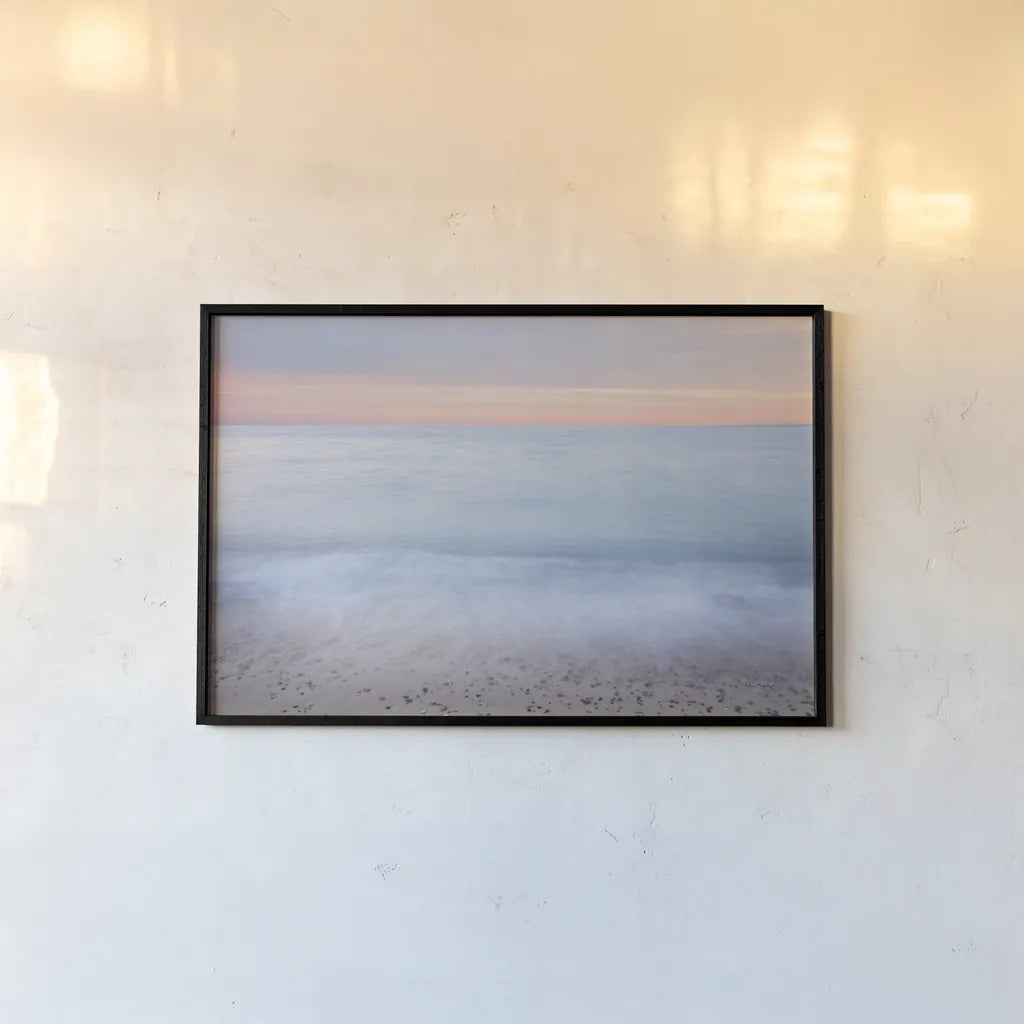 Lake Superior Beach II Sunset by Alan Majchrowicz. shown as a paper print in a black flame. Available as a archival giclee rolled canvas, fine art paper, or poster print. SKU 81458i.