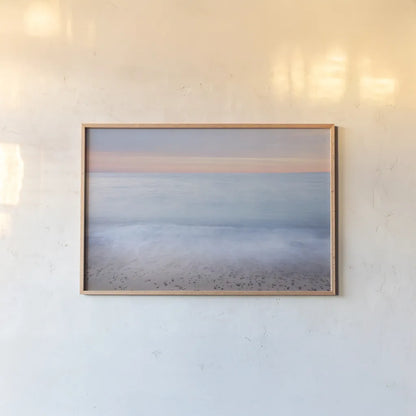 Lake Superior Beach II Sunset by Alan Majchrowicz. shown as a paper print in a natural frame. Available as a archival giclee rolled canvas, fine art paper, or poster print. SKU 81458i.