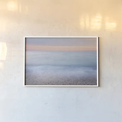 Lake Superior Beach II Sunset by Alan Majchrowicz. shown as a paper print in a white frame. Available as a archival giclee rolled canvas, fine art paper, or poster print. SKU 81458i.