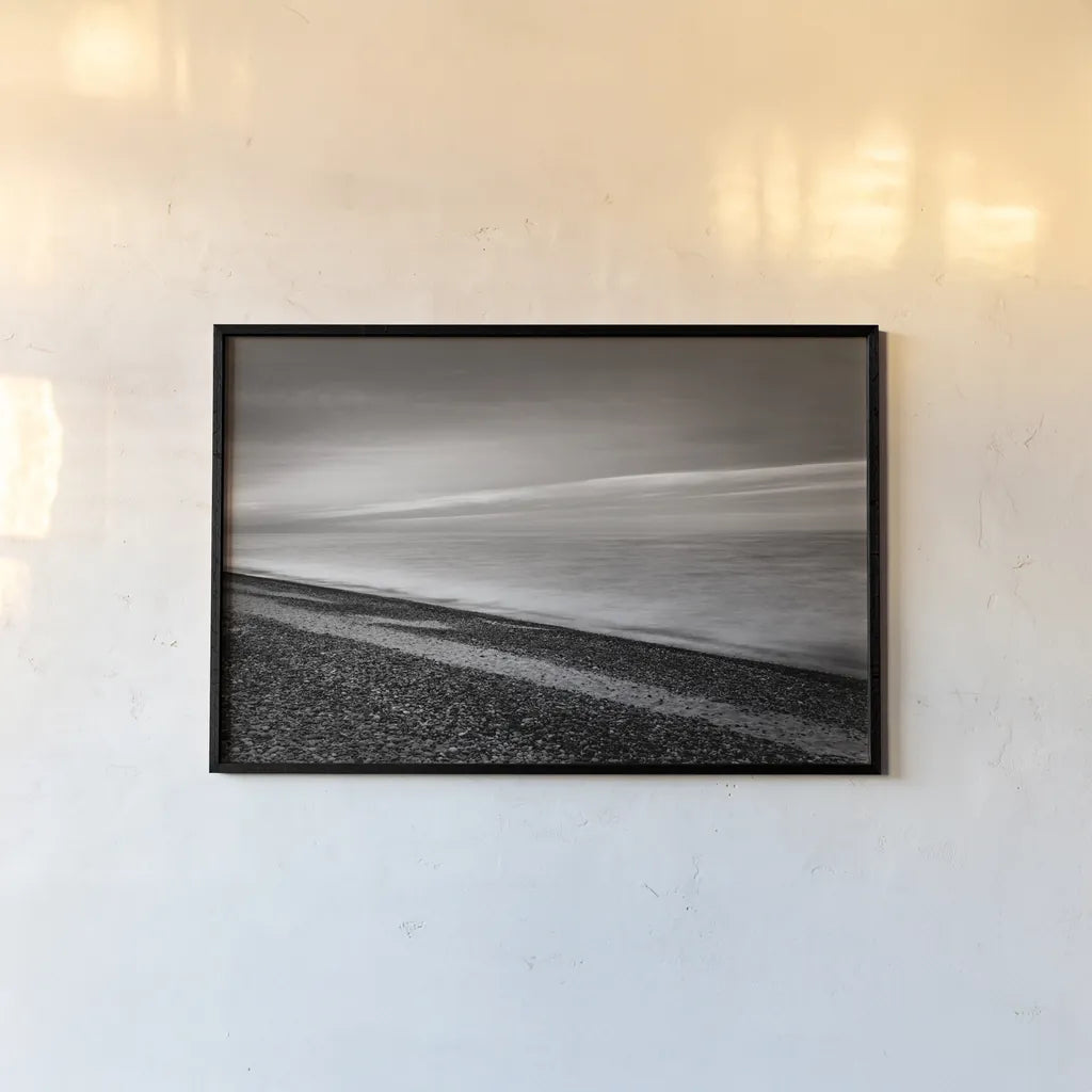 Lake Superior Beach III BW by Alan Majchrowicz. shown as a paper print in a black flame. Available as a archival giclee rolled canvas, fine art paper, or poster print. SKU 50401i.