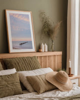 Lake Superior Old Pier I by Alan Majchrowicz. shown as a paper print in a natural frame. Available as a archival giclee rolled canvas, fine art paper, or poster print. SKU 50403h.