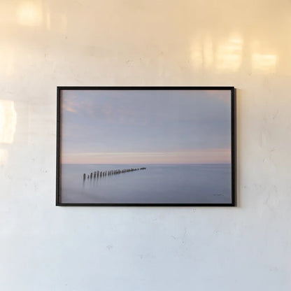 Lake Superior Old Pier II by Alan Majchrowicz. shown as a paper print in a black flame. Available as a archival giclee rolled canvas, fine art paper, or poster print. SKU 50404i.