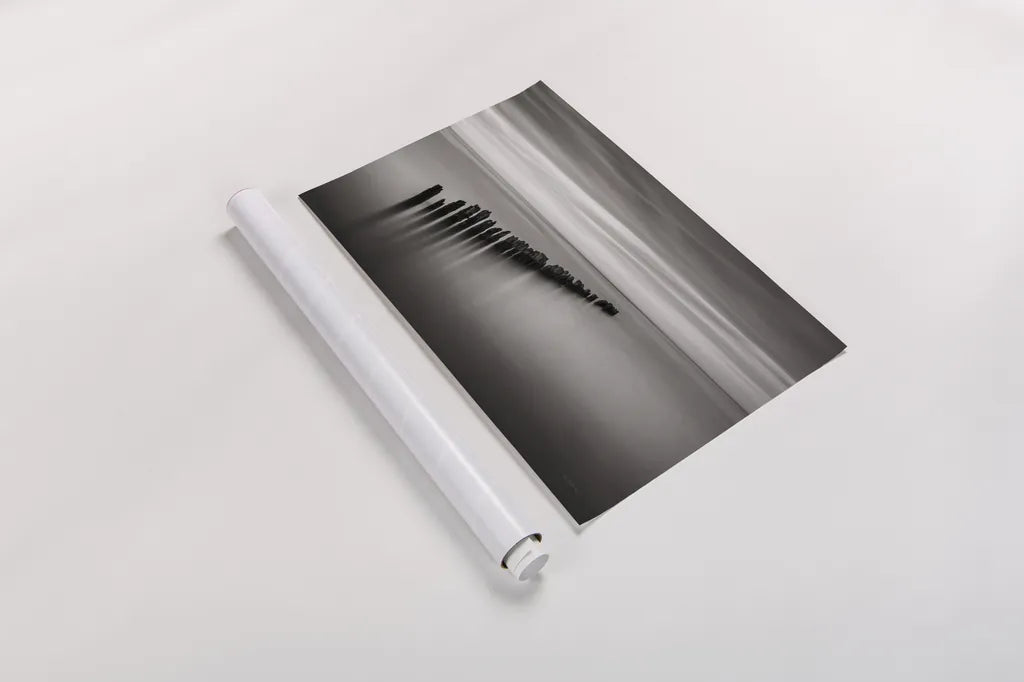 Lake Superior Old Pier III Crop by Alan Majchrowicz. shown as a rolled paper print. Available as archival giclee rolled canvas, fine art paper, or poster print. SKU 50405i.