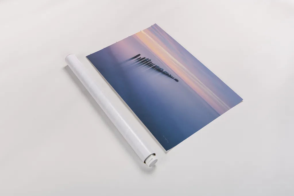 Lake Superior Old Pier IV by Alan Majchrowicz. shown as a rolled paper print. Available as archival giclee rolled canvas, fine art paper, or poster print. SKU 50406i.