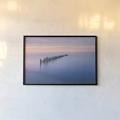 Lake Superior Old Pier IV by Alan Majchrowicz. shown as a paper print in a black flame. Available as a archival giclee rolled canvas, fine art paper, or poster print. SKU 50406i.