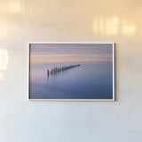 Lake Superior Old Pier IV by Alan Majchrowicz. shown as a paper print in a white frame. Available as a archival giclee rolled canvas, fine art paper, or poster print. SKU 50406i.