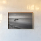 Lake Superior Old Pier V by Alan Majchrowicz. shown as a paper print in a natural frame. Available as a archival giclee rolled canvas, fine art paper, or poster print. SKU 50407i.