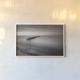 Lake Superior Old Pier V by Alan Majchrowicz. shown as a paper print in a white frame. Available as a archival giclee rolled canvas, fine art paper, or poster print. SKU 50407i.