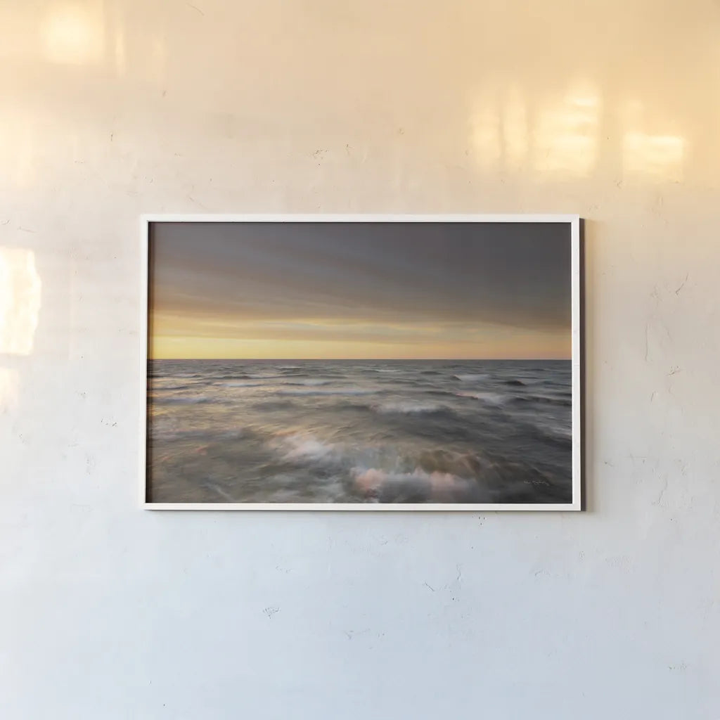Lake Superior Waves by Alan Majchrowicz. shown as a paper print in a white frame. Available as a archival giclee rolled canvas, fine art paper, or poster print. SKU 50408i.