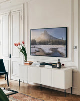 Liberty Bell Mountain I by Alan Majchrowicz. shown as a framed stretched canvas in a living room above a console. Available as a archival giclee rolled canvas, fine art paper, or poster print. SKU 50389i.