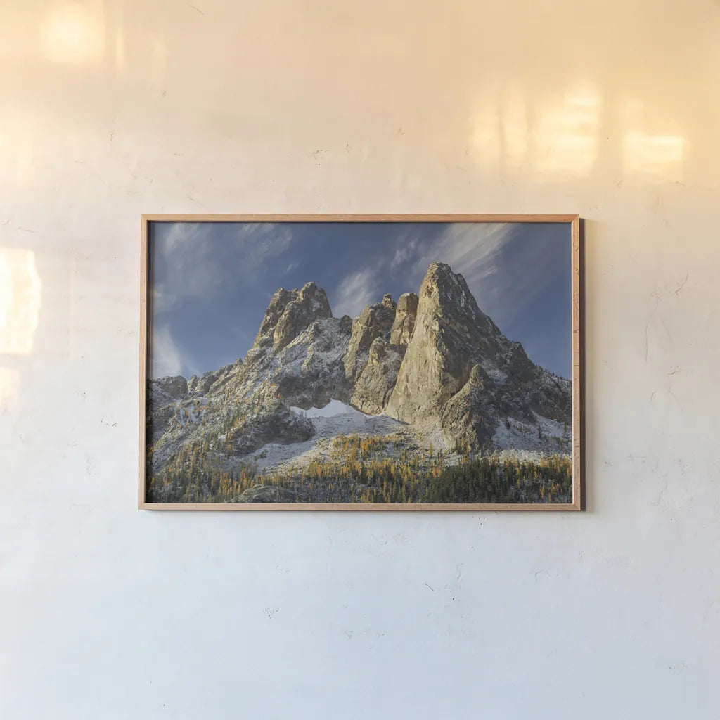 Liberty Bell Mountain II by Alan Majchrowicz. shown as a paper print in a natural frame. Available as a archival giclee rolled canvas, fine art paper, or poster print. SKU 50390i.