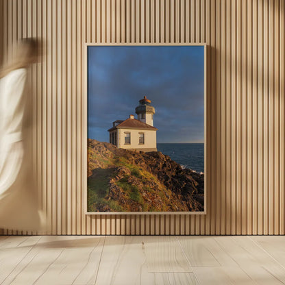 Lime Kiln Lighthouse by Alan Majchrowicz. shown as over sized large wall art. Available as an archival giclee rolled canvas, fine art paper, or poster print. SKU 86301h.