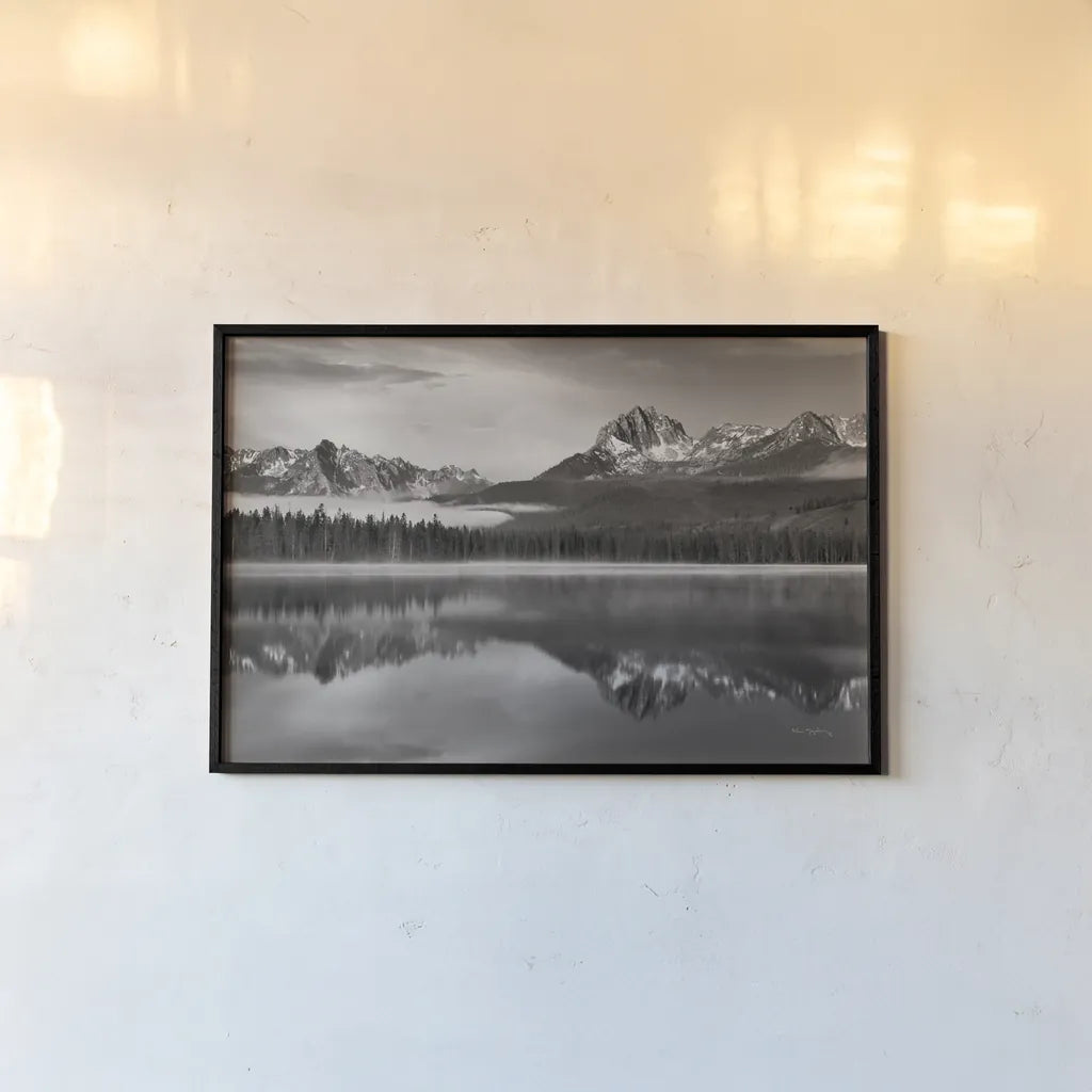 Little Redfish Lake by Alan Majchrowicz. shown as a paper print in a black flame. Available as a archival giclee rolled canvas, fine art paper, or poster print. SKU 71976i.