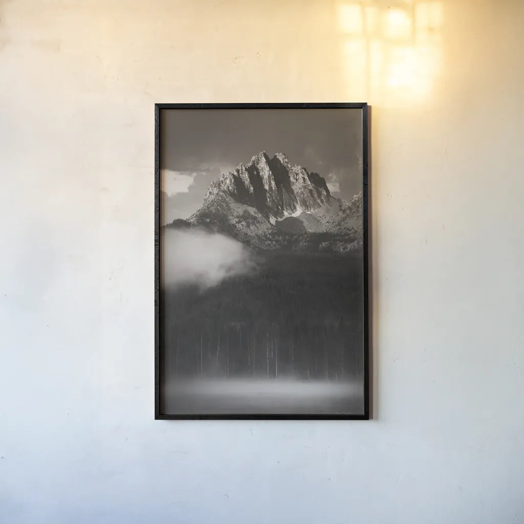 Little Redfish Lake Mist I by Alan Majchrowicz. shown as a paper print in a black flame. Available as a archival giclee rolled canvas, fine art paper, or poster print. SKU 64551h.