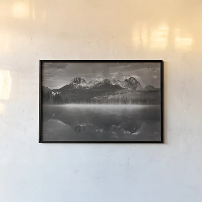 Little Redfish Lake Mist II by Alan Majchrowicz. shown as a paper print in a black flame. Available as a archival giclee rolled canvas, fine art paper, or poster print. SKU 64552i.