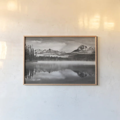 Little Redfish Lake Morning I by Alan Majchrowicz. shown as a paper print in a natural frame. Available as a archival giclee rolled canvas, fine art paper, or poster print. SKU 64556i.