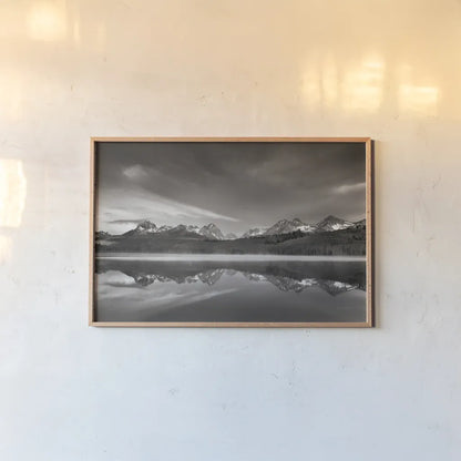 Little Redfish Lake Morning II by Alan Majchrowicz. shown as a paper print in a natural frame. Available as a archival giclee rolled canvas, fine art paper, or poster print. SKU 64557i.