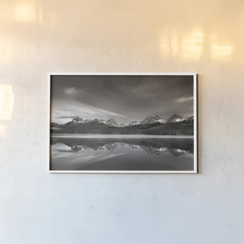 Little Redfish Lake Morning II by Alan Majchrowicz. shown as a paper print in a white frame. Available as a archival giclee rolled canvas, fine art paper, or poster print. SKU 64557i.