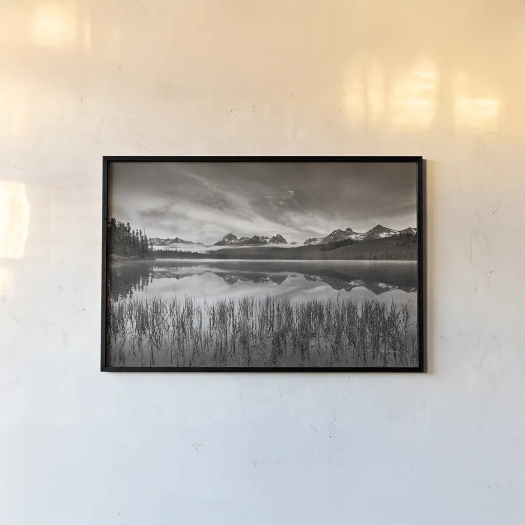 Little Redfish Lakeshore by Alan Majchrowicz. shown as a paper print in a black flame. Available as a archival giclee rolled canvas, fine art paper, or poster print. SKU 64558i.