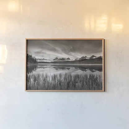 Little Redfish Lakeshore by Alan Majchrowicz. shown as a paper print in a natural frame. Available as a archival giclee rolled canvas, fine art paper, or poster print. SKU 64558i.