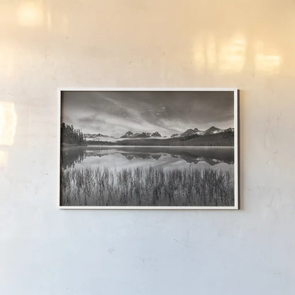 Little Redfish Lakeshore by Alan Majchrowicz. shown as a paper print in a white frame. Available as a archival giclee rolled canvas, fine art paper, or poster print. SKU 64558i.