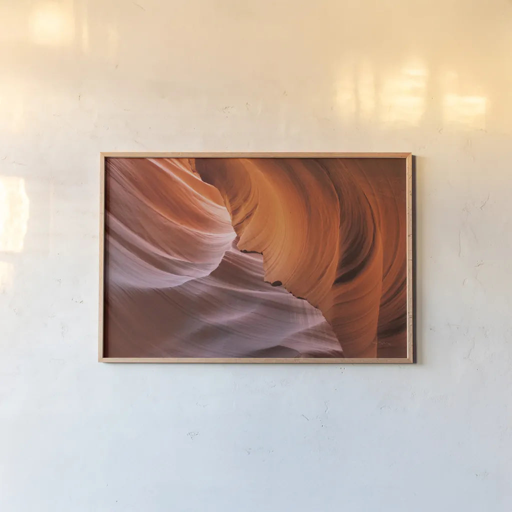 Lower Antelope Canyon I by Alan Majchrowicz. shown as a paper print in a natural frame. Available as a archival giclee rolled canvas, fine art paper, or poster print. SKU 53270i.