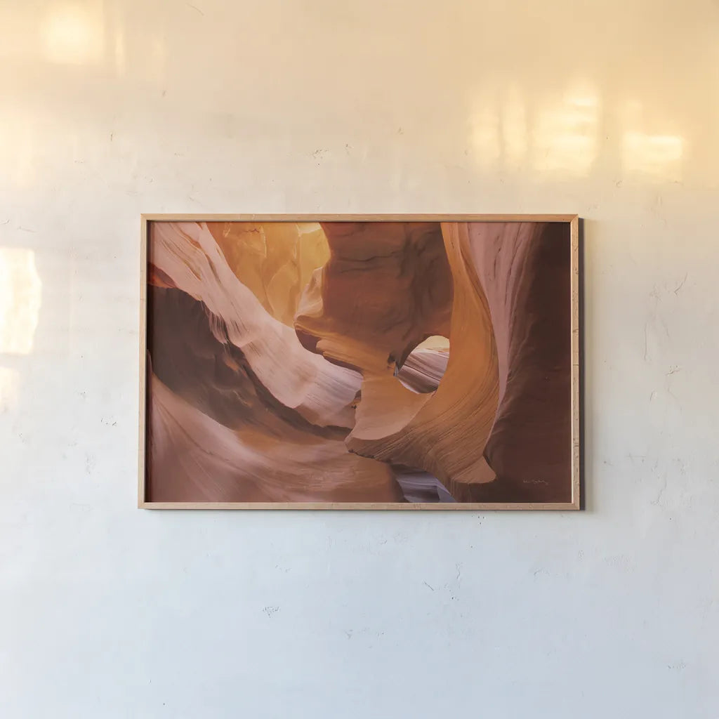 Lower Antelope Canyon II by Alan Majchrowicz. shown as a paper print in a natural frame. Available as a archival giclee rolled canvas, fine art paper, or poster print. SKU 53271i.
