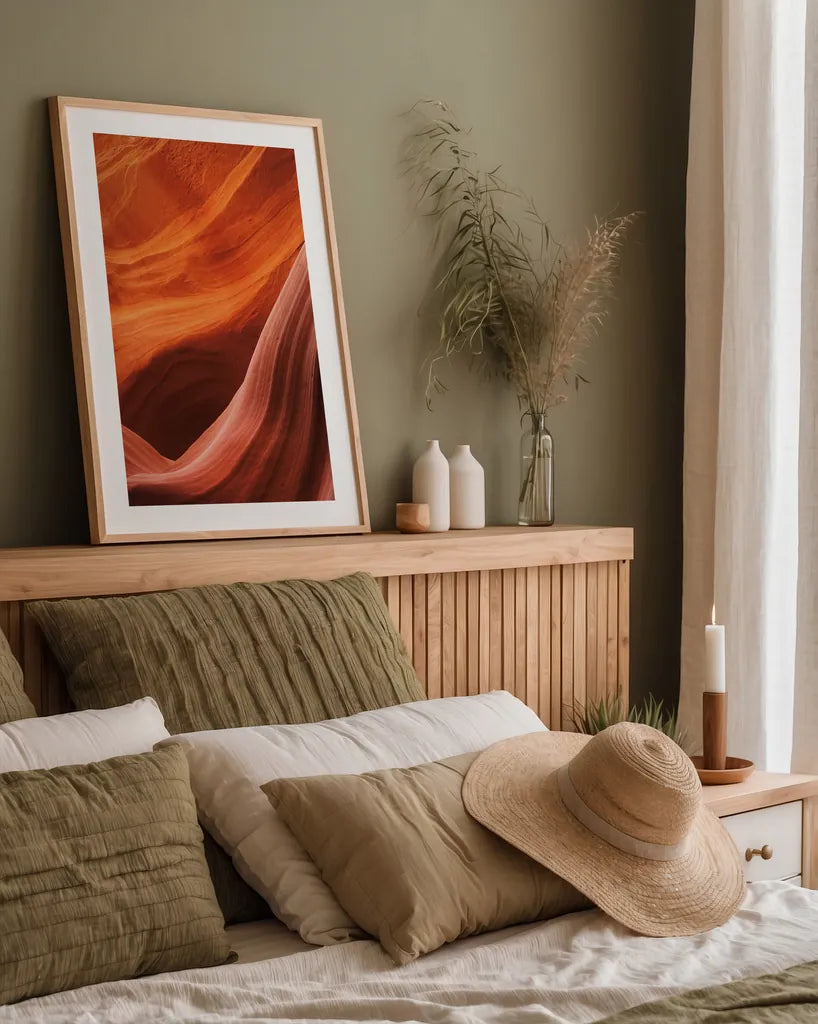 Lower Antelope Canyon V by Alan Majchrowicz. shown as a paper print in a natural frame. Available as a archival giclee rolled canvas, fine art paper, or poster print. SKU 53274h.