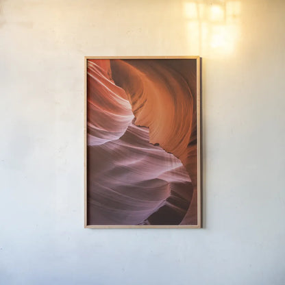 Lower Antelope Canyon VIII by Alan Majchrowicz. shown as a paper print in a natural frame. Available as a archival giclee rolled canvas, fine art paper, or poster print. SKU 53277h.