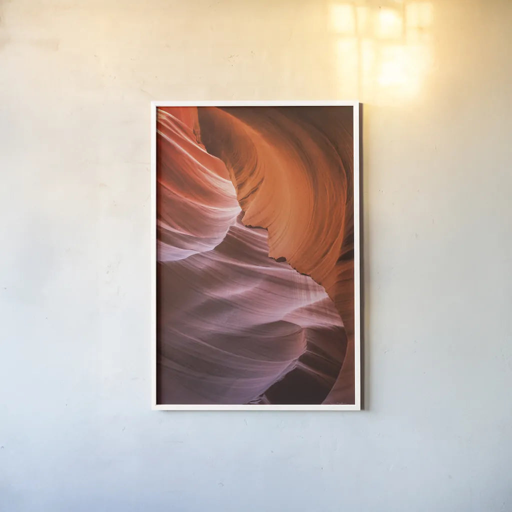 Lower Antelope Canyon VIII by Alan Majchrowicz. shown as a paper print in a white frame. Available as a archival giclee rolled canvas, fine art paper, or poster print. SKU 53277h.