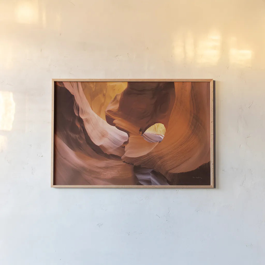 Lower Antelope Canyon X by Alan Majchrowicz. shown as a paper print in a natural frame. Available as a archival giclee rolled canvas, fine art paper, or poster print. SKU 53279i.