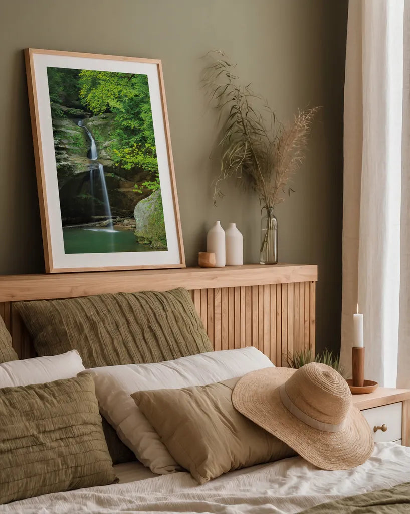 Lower Falls Old Mans Cave by Alan Majchrowicz. shown as a paper print in a natural frame. Available as a archival giclee rolled canvas, fine art paper, or poster print. SKU 50160h.