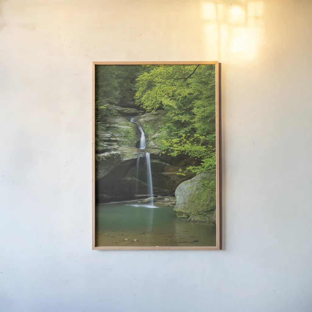 Lower Falls Old Mans Cave by Alan Majchrowicz. shown as a paper print in a natural frame. Available as a archival giclee rolled canvas, fine art paper, or poster print. SKU 50160h.