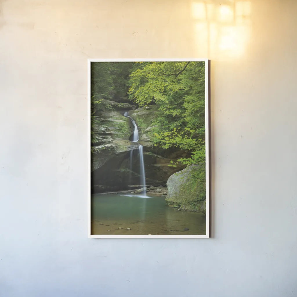 Lower Falls Old Mans Cave by Alan Majchrowicz. shown as a paper print in a white frame. Available as a archival giclee rolled canvas, fine art paper, or poster print. SKU 50160h.