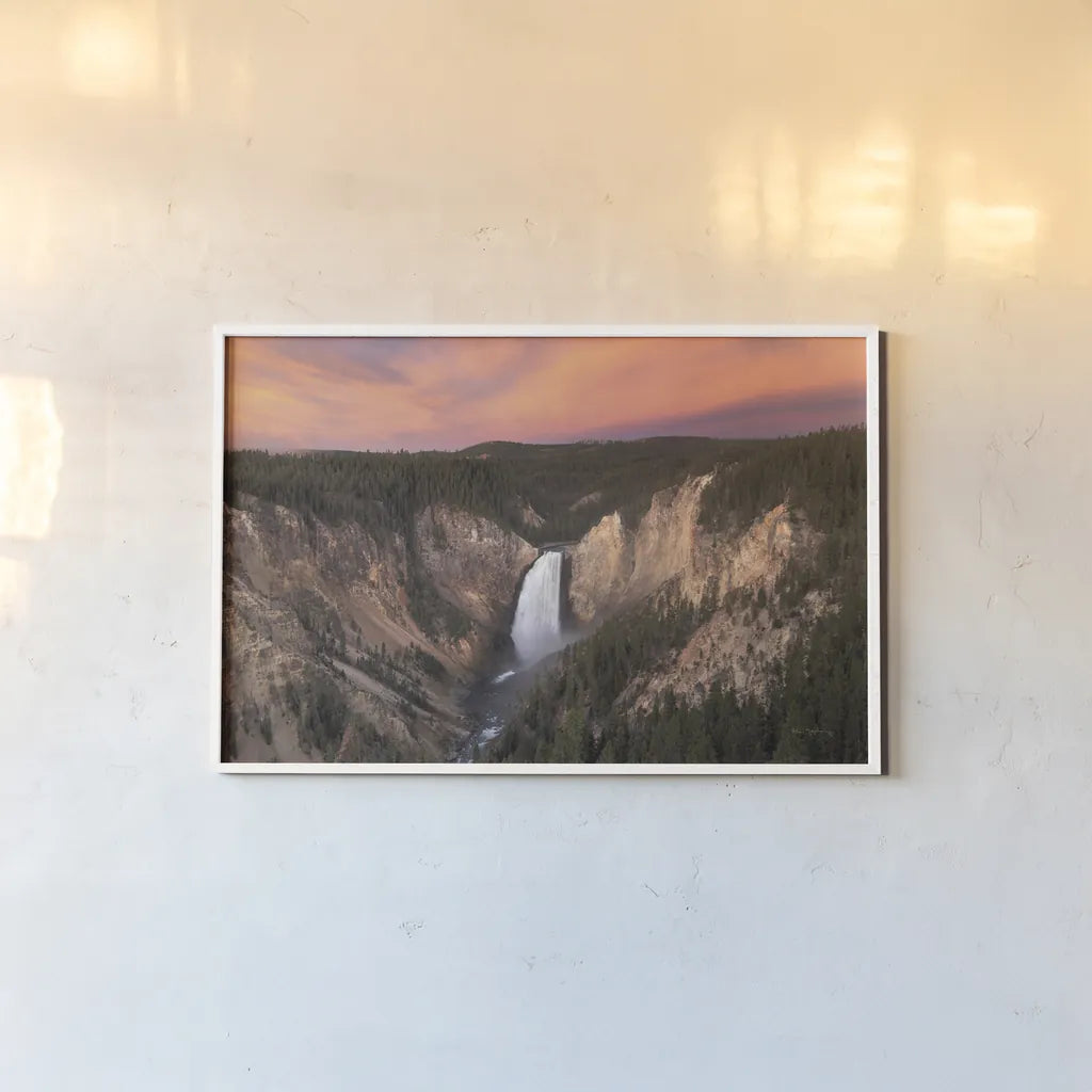 Lower Falls of the Yellowstone River I by Alan Majchrowicz. shown as a paper print in a white frame. Available as a archival giclee rolled canvas, fine art paper, or poster print. SKU 80841i.