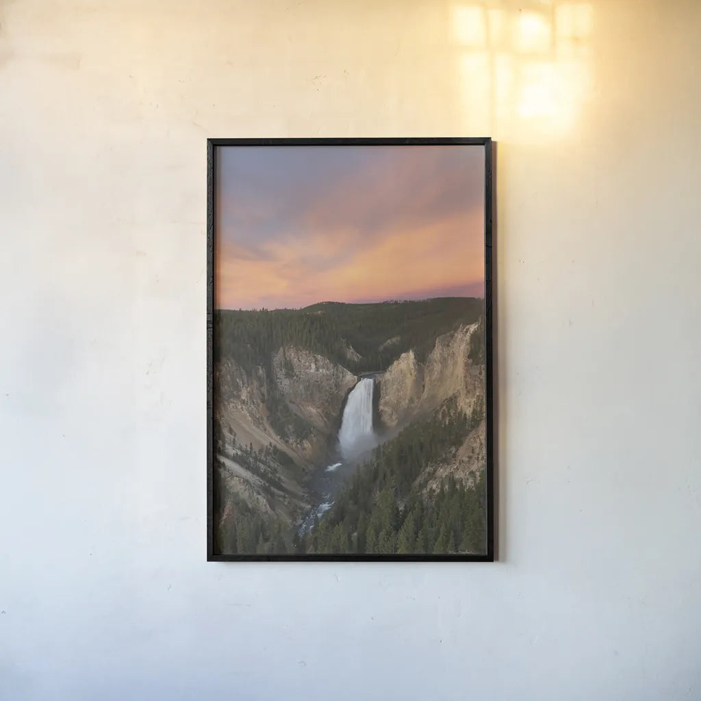 Lower Falls of the Yellowstone River II by Alan Majchrowicz. shown as a paper print in a black flame. Available as a archival giclee rolled canvas, fine art paper, or poster print. SKU 80842h.