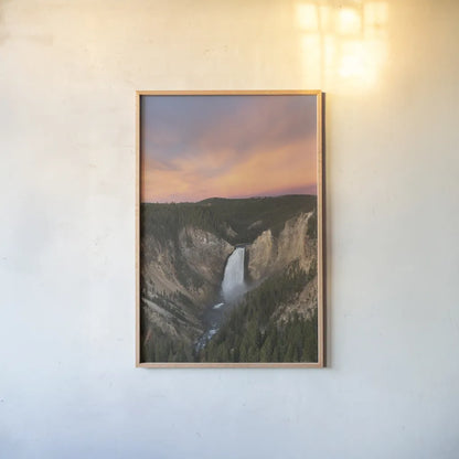 Lower Falls of the Yellowstone River II by Alan Majchrowicz. shown as a paper print in a natural frame. Available as a archival giclee rolled canvas, fine art paper, or poster print. SKU 80842h.