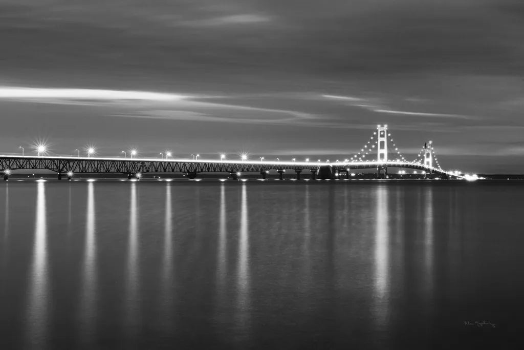 Mackinac Bridge BW by Alan Majchrowicz. SKU 50604i. Archival Giclee Fine art print for wall decor.