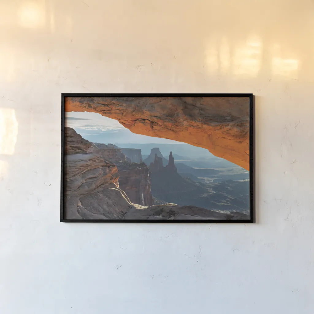 Mesa Arch Canyonlands National Park by Alan Majchrowicz. shown as a paper print in a black flame. Available as a archival giclee rolled canvas, fine art paper, or poster print. SKU 80815i.