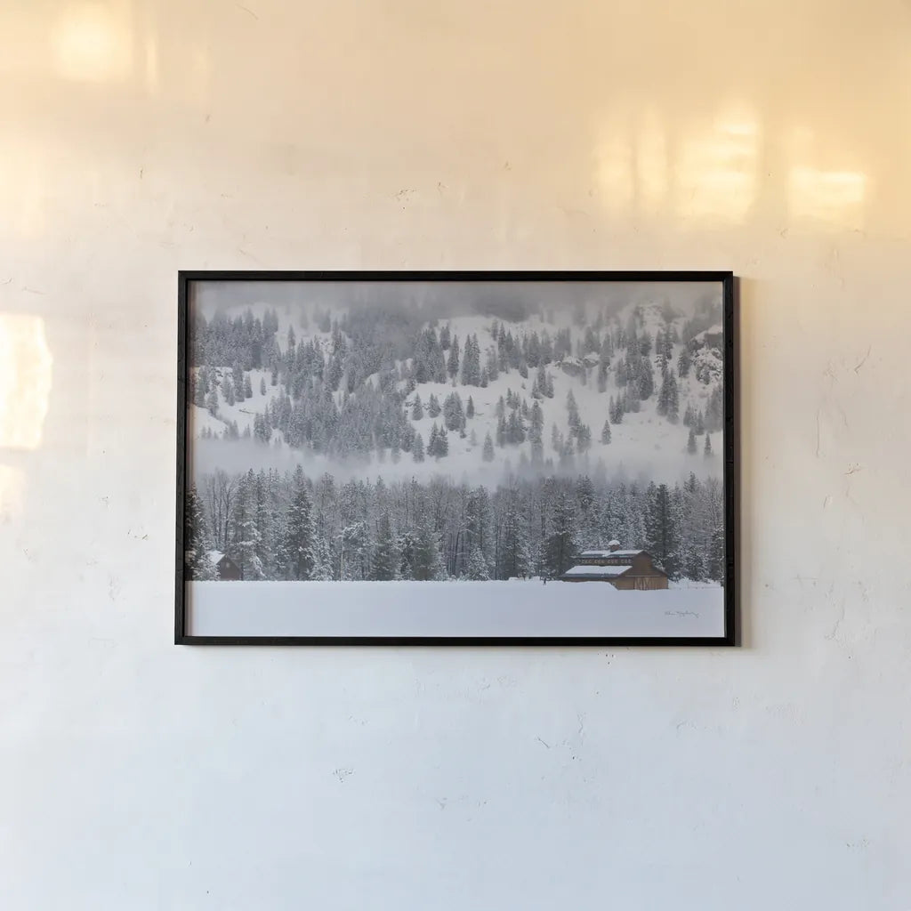 Methow Valley Barn by Alan Majchrowicz. shown as a paper print in a black flame. Available as a archival giclee rolled canvas, fine art paper, or poster print. SKU 60629i.