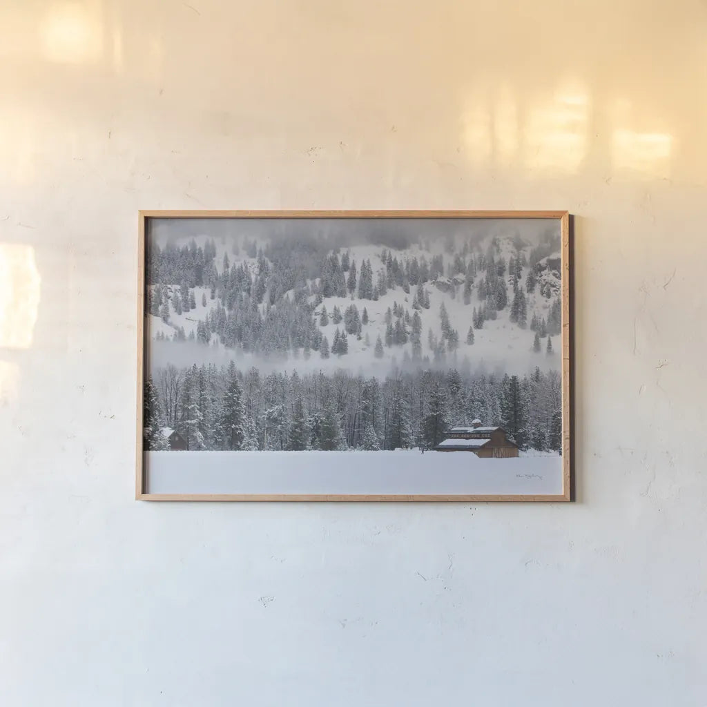 Methow Valley Barn by Alan Majchrowicz. shown as a paper print in a natural frame. Available as a archival giclee rolled canvas, fine art paper, or poster print. SKU 60629i.