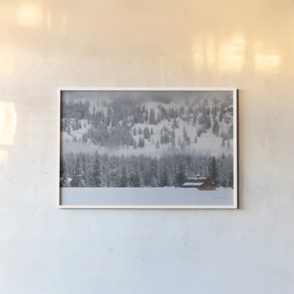 Methow Valley Barn by Alan Majchrowicz. shown as a paper print in a white frame. Available as a archival giclee rolled canvas, fine art paper, or poster print. SKU 60629i.